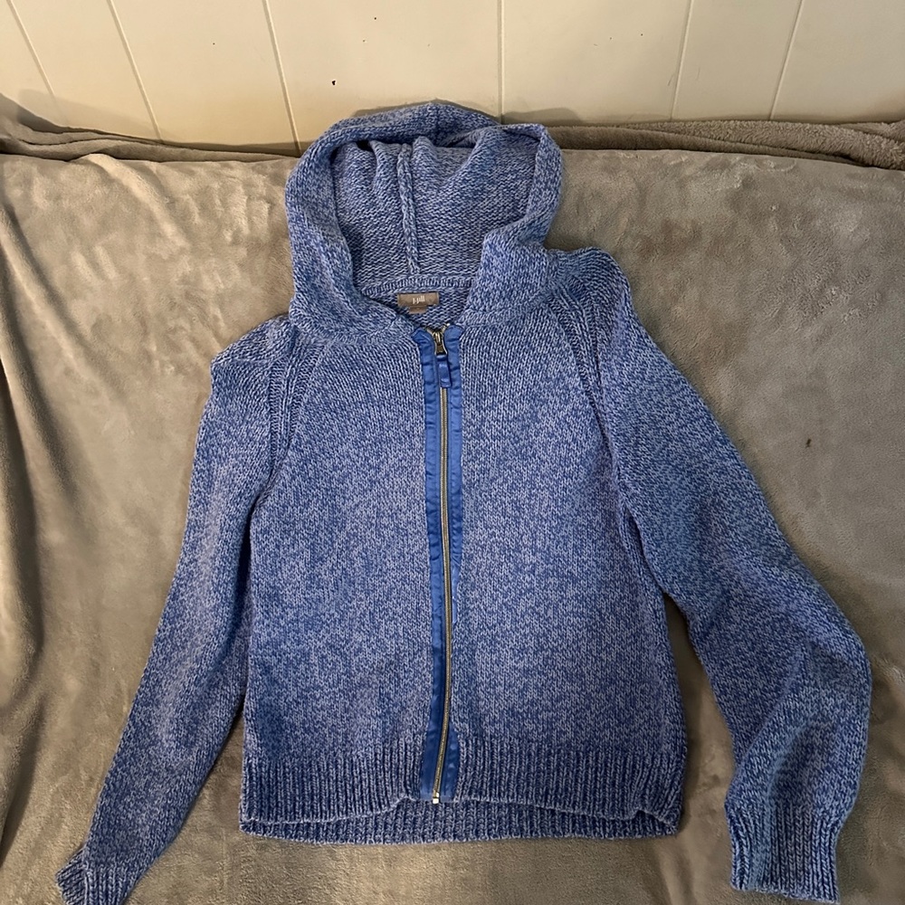 J Jill Hooded Blue Zipup Sweater
